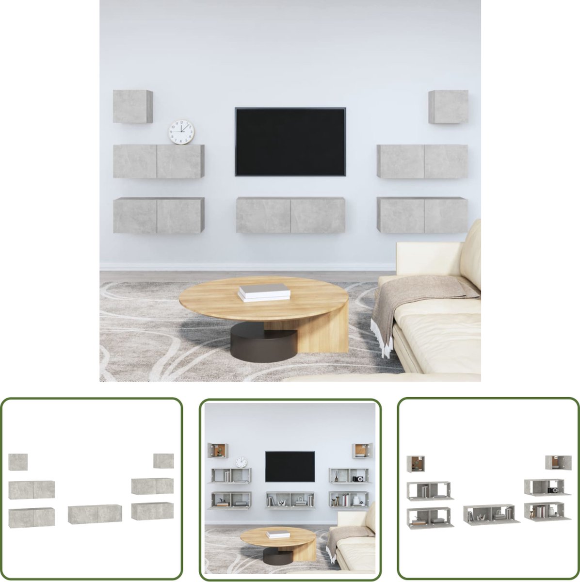 vidaXL Tv Meubilair - TV Kast - 7-delige Tv-meubelset bewerkt hout betongrijs - Salontafel - Wandmontage - Beton Grijs
