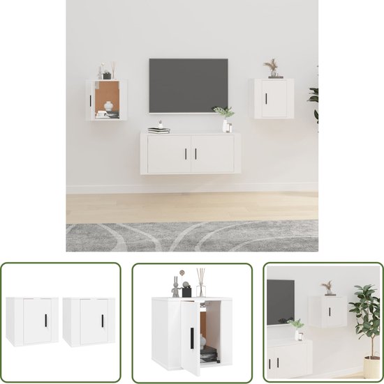 Unité murale TV The Living Store - naam - Fixation murale - 40 x 34,5 x 40 cm - Wit - Bois d'ingénierie