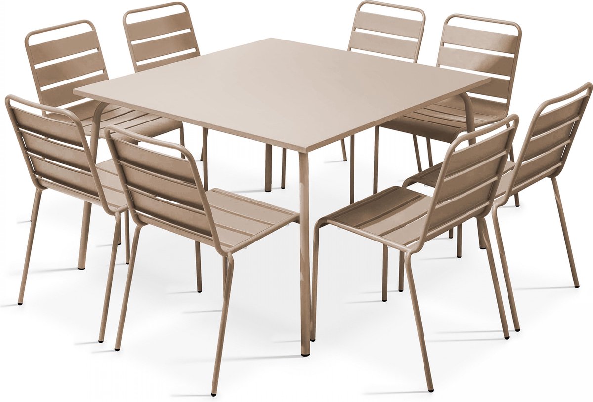 Oviala - Tuinset met tafel en 8 stoelen in taupekleurig metaal - Palavas