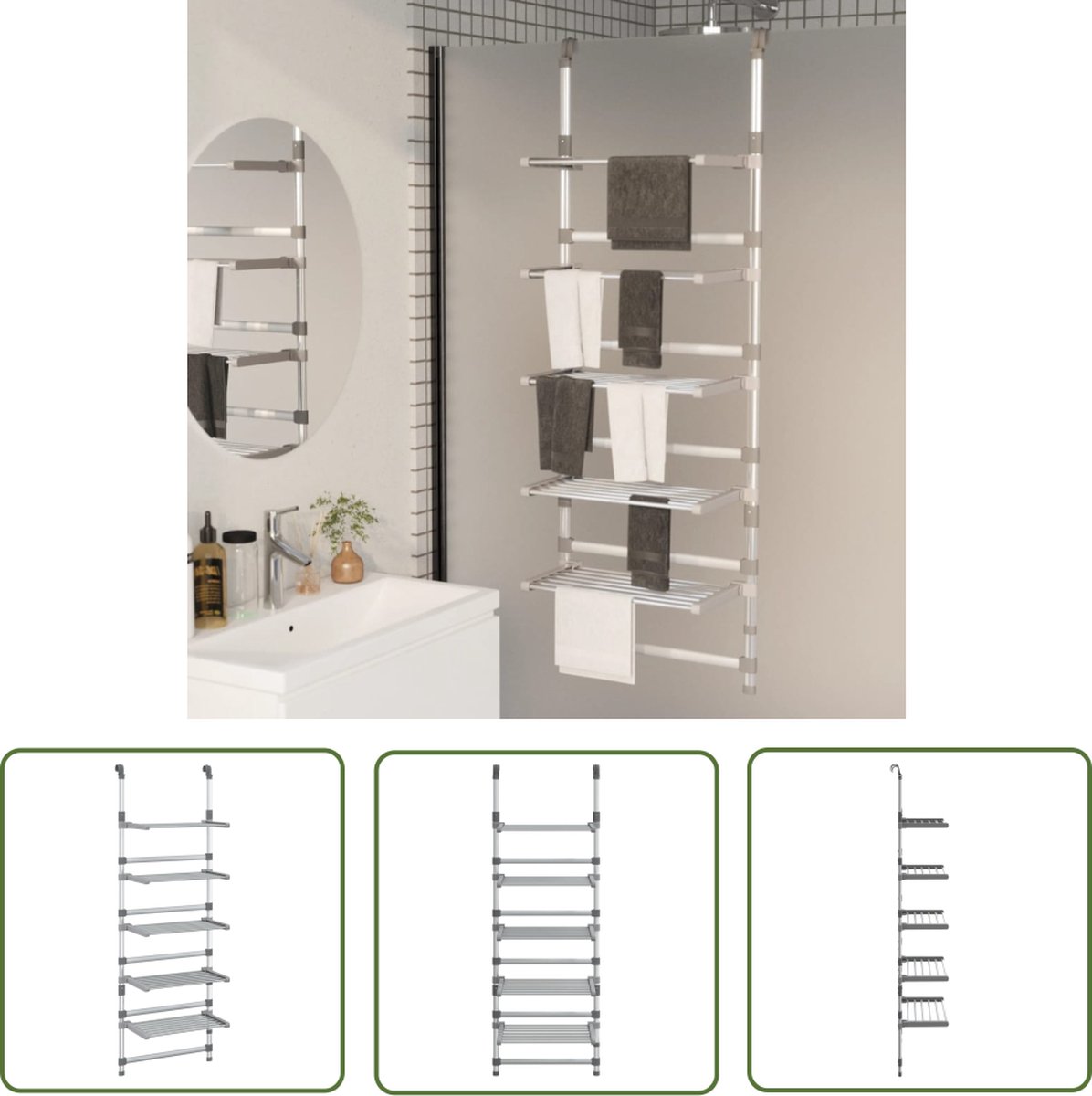 The Living Store 5-laagse hangende wasdroogrek - 50 x 25 x (147-187) cm - zilver