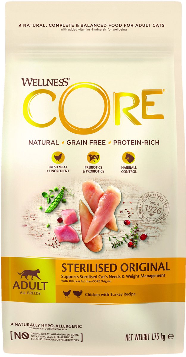 Wellness Core Sterilised Original Adult - Kattenvoer - Kip - Kalkoen - 1,75 kg