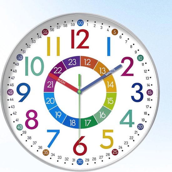 ACCSHINE Wandklok voor kinderen, stille wandklok vintage, 30 cm, kwarts, groot, werkt op batterijen, gemakkelijk af te lezen, voor kamer, thuis, keuken, slaapkamer, kantoor, school (wit