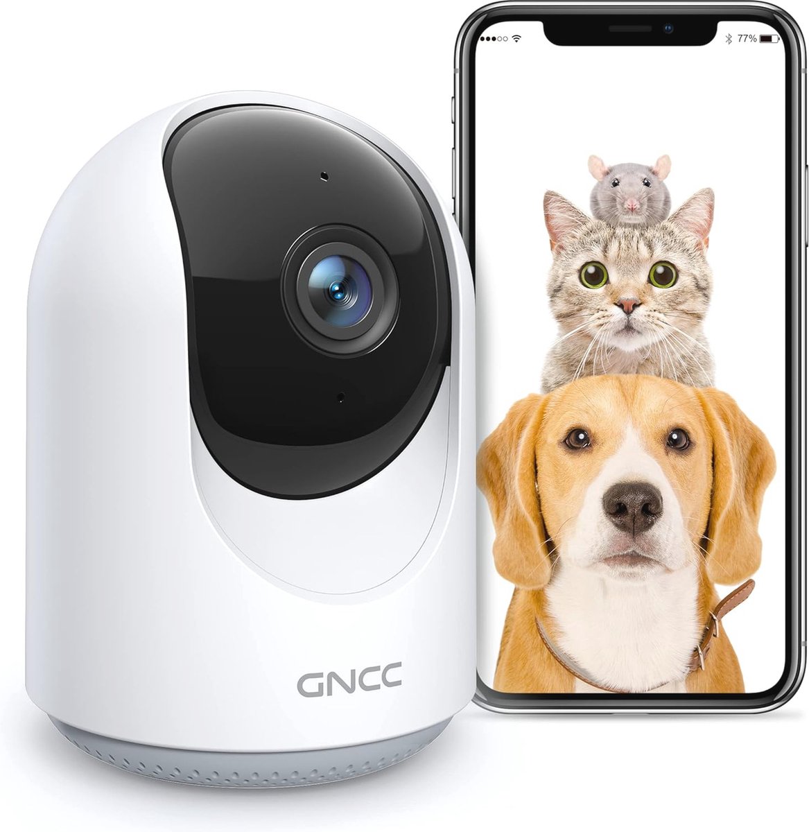 Huisdiercamera 1080P met App, 360° Pan, Beweging- en Geluidsdetectie, 2-Weg Audio, Nachtzicht, SD&Cloud-opslag