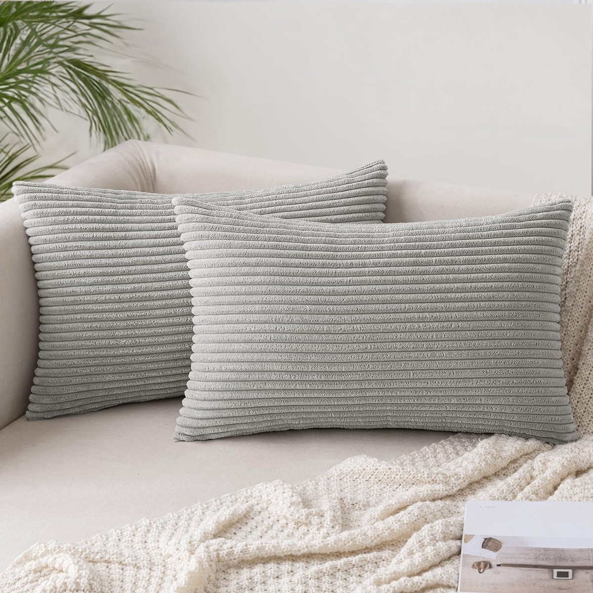 Goodivery ® Set van 2 Corduroy Kussenhoezen in Lichtgrijs voor Diverse Interieurs
