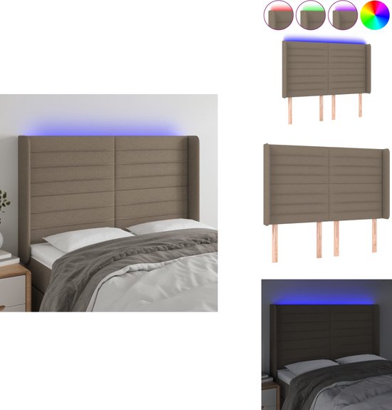 vidaXL Tête de lit - Tête de lit Éclairage LED - 147x16x118/128 cm - Taupe - Partie lit