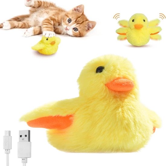 GoldenSun Kattenspeelgoed, automatisch rollende bal met veerstaart voor huiskatten, bewegingsgeactiveerd springend en tjilpend kattenbalspeelgoed, oplaadbaar via USB, paars