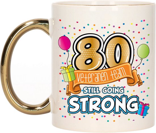 Bellatio Decorations Mug cadeau d'anniversaire 80 ans - or - équipe des vétérans - 300 ml - céramique