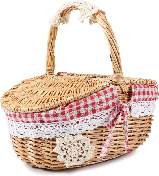 BIRDSINYARD Rieten picknickmand voor 4 personen, picknickset met wijntafel, geïsoleerde voering, waterdichte picknickdeken en wijntas, mandenset voor picknick, camping of cadeau (blad