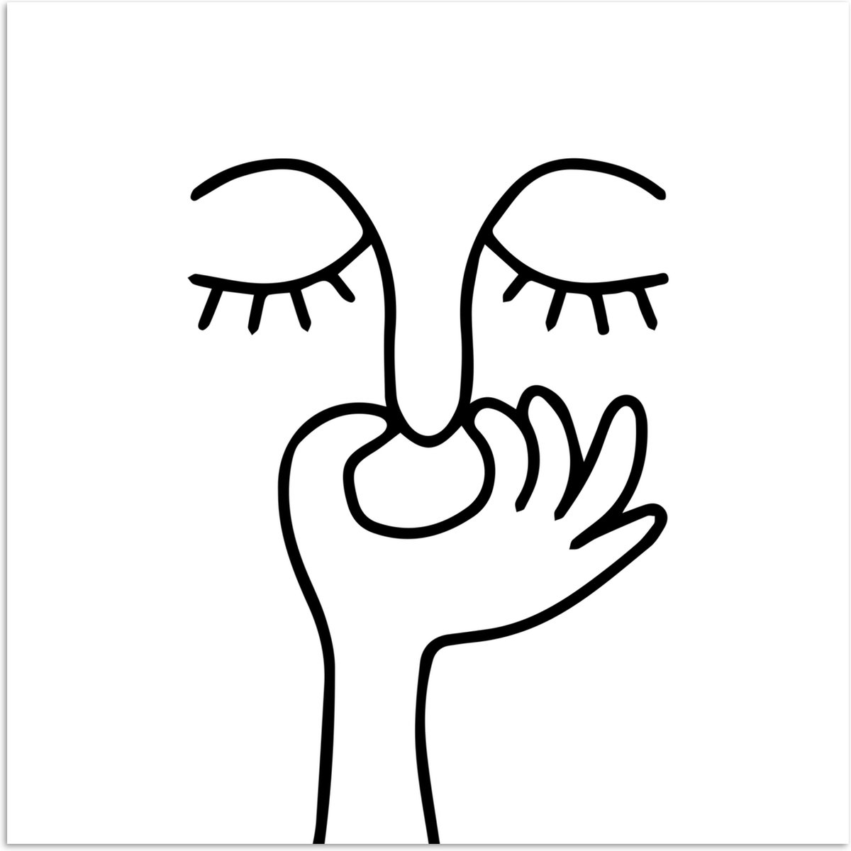 Poster 75x75 cm - Line art - Gezicht - Wit - Posters - Wanddecoratie badkamer - Muurdecora