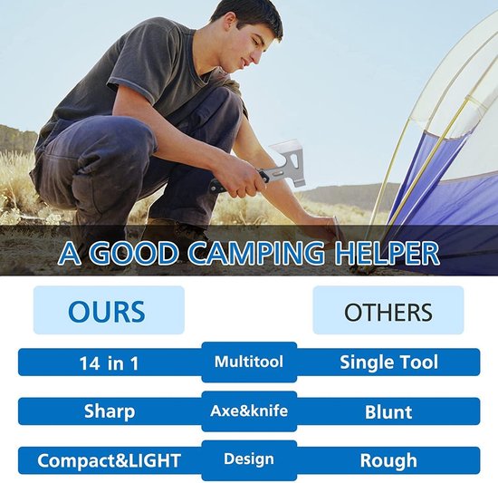Survivalkit multitool - roestvrij staal - multifunctioneel gereedschap - hamergereedschap - hamer bijl - led zaklamp - outdoor camping survivalgadgets - campingaccessoires - cadeaus voor mannen — afbeelding 4