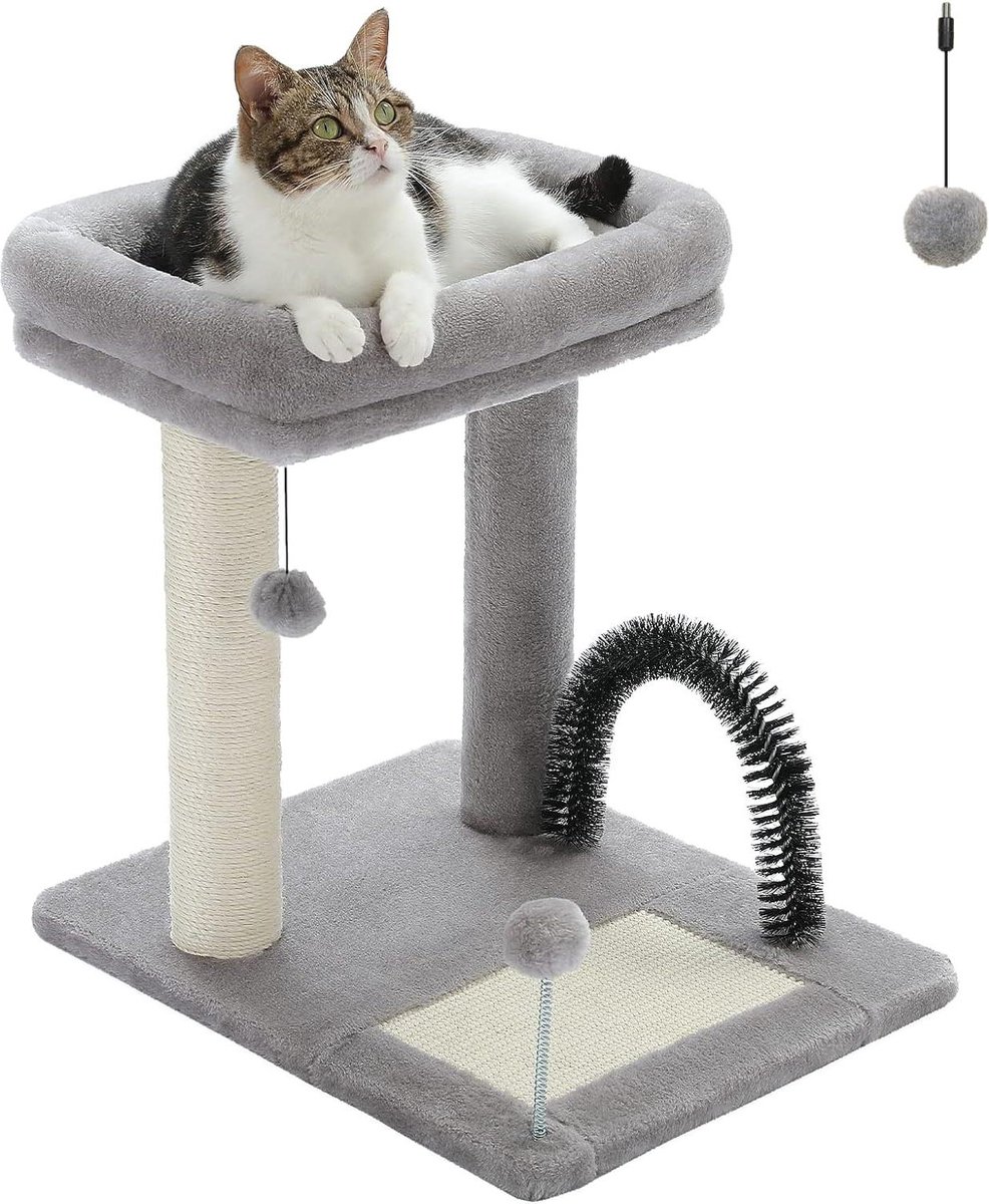 Krabpaal 51 cm – Sisal krabpad – Speelbal – Pluche hol – Grijs – Voor kittens