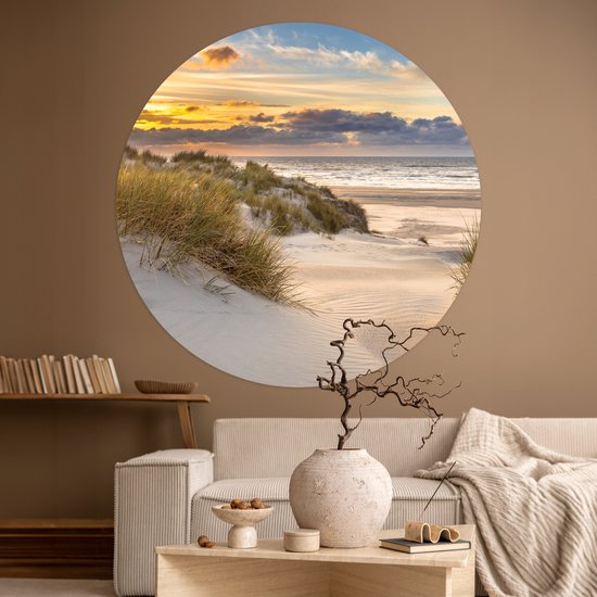 WallCircle - Papier peint cercle - Papier peint autocollant - Plage - Mer - Soleil - Dune - Décoration d'intérieur - 120x120 cm - Papier peint autocollant - Papier peint rond - Décoration murale cercle - Papier peint cercle