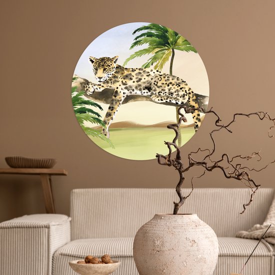WallCircle - Stickers muraux - Cercle de papier peint - Léopard - Jungle - Arbre - 50x50 cm - Cercle mural - Autocollant - Autocollant papier peint rond