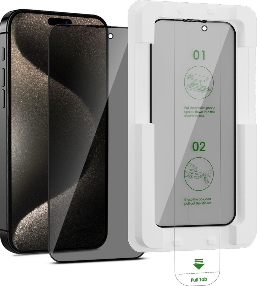 GrizzlyCoat Screenprotector geschikt voor Apple iPhone 15 Pro Max Glazen | GrizzlyCoat AlignPro AntiSpy Screenprotector Privacy - Case Friendly + Installatie Frame