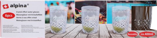 Verpakking met 6 Alpina waterglazen met kristaleffect, 400ml.
