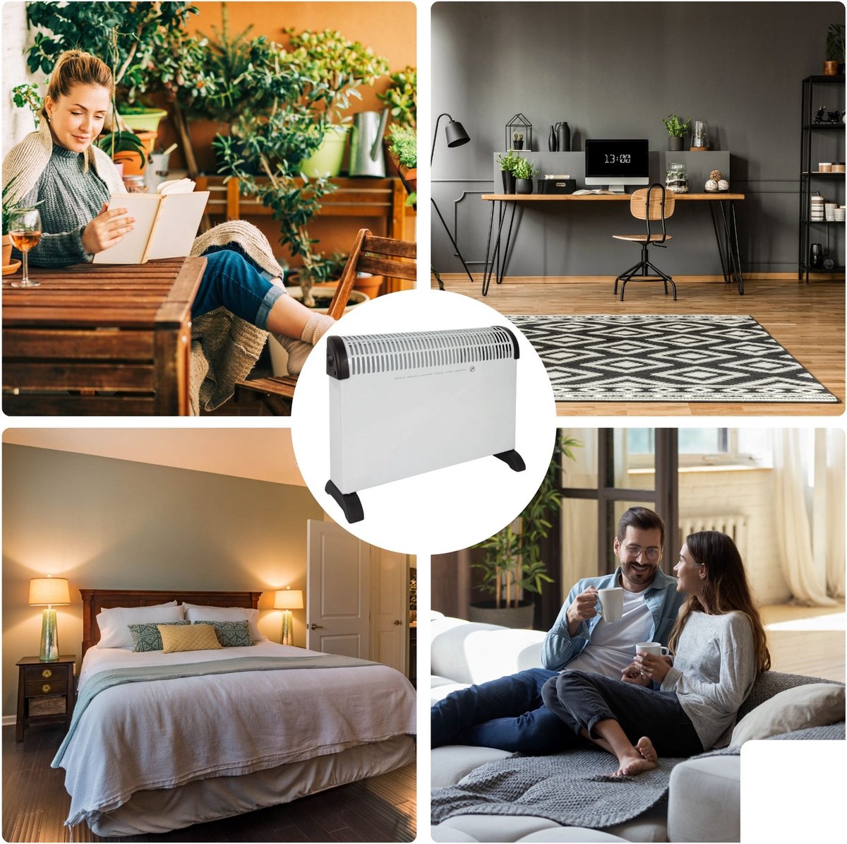 Perel Convectorkachel, elektrische verwarming, elektrische kachel, radiator met drie warmtestanden voor ruimtes tot 60 m³, voor binnen, thermostaat, 2000 W – foto 2