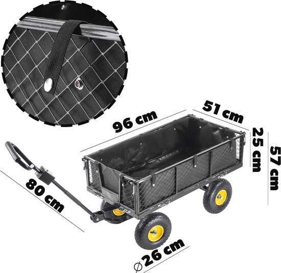 Multifunctionele Nettuinwagen met Afneembaar Zeil - Draagvermogen 300 kg, Staal, Antislip Handkar voor Transport van Work-It — afbeelding 2