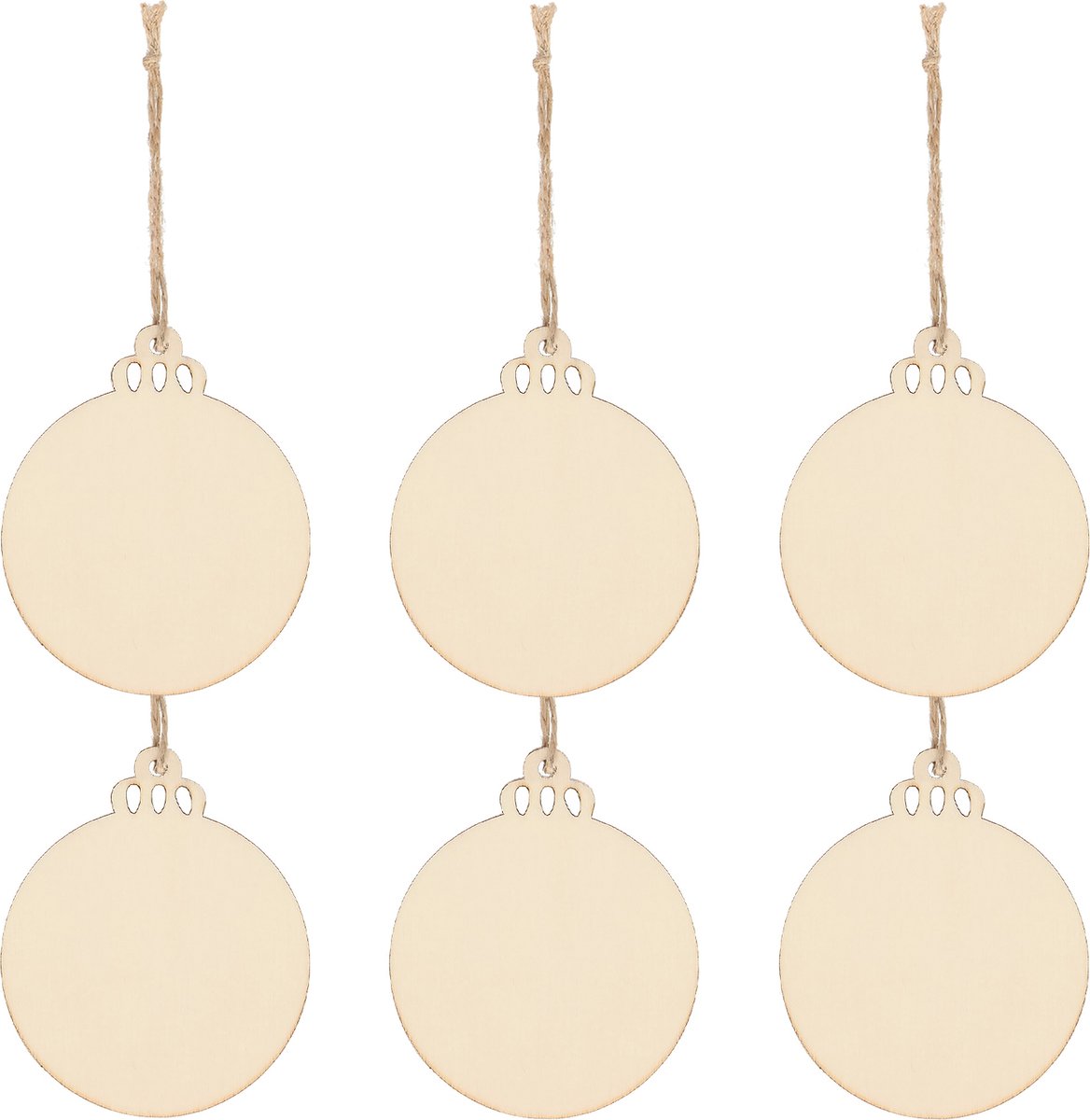 Springos Kerstversiering | Kerstdecoratie voor binnen | Kersthanger | Kerstbal | Hout | 6 Stuks | 7 cm