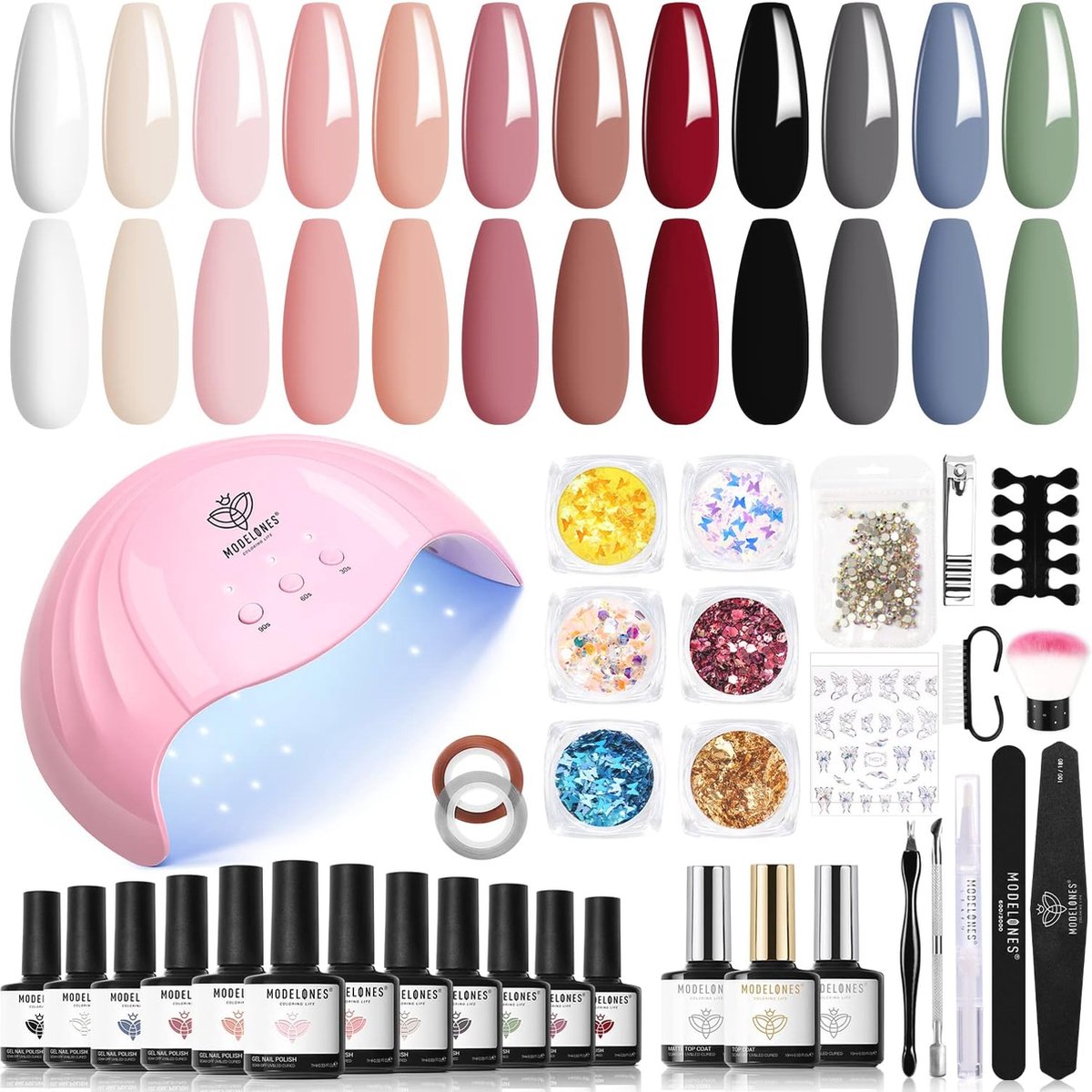 Goedkoopste UV Nagellakset met 48W Lamp - 12 Kleuren Gel, Basis- en Toplaag, Manicure Tools
