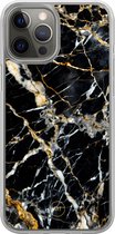 Coque hybride adaptée pour iPhone 12 - Élégance marbre noir - Protection Extra - Housse de protection de Luxe - Coque TPU - Transparent, Zwart, Or - Beautiful Housses de téléphone