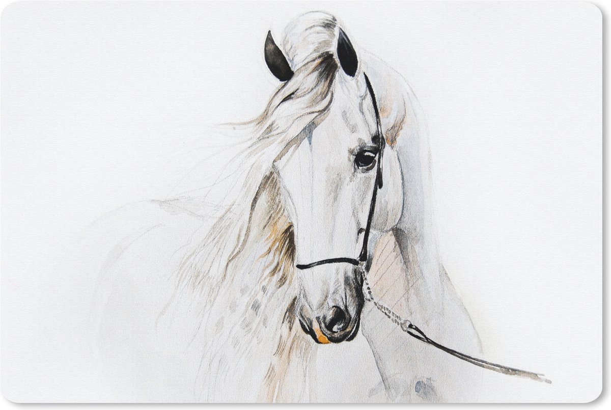 Muismat 27x18 cm - Mousepad Paard - Waterverf - Dieren - Wit - Muismatten