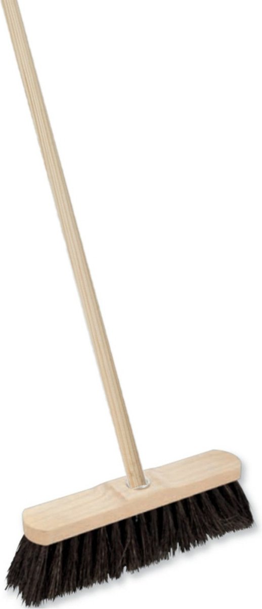 Goedkoopste Buemag Straatbezem Aranga voor buiten - Kop 29 cm - zwart - Houten steel 140 cm - schroefdraad