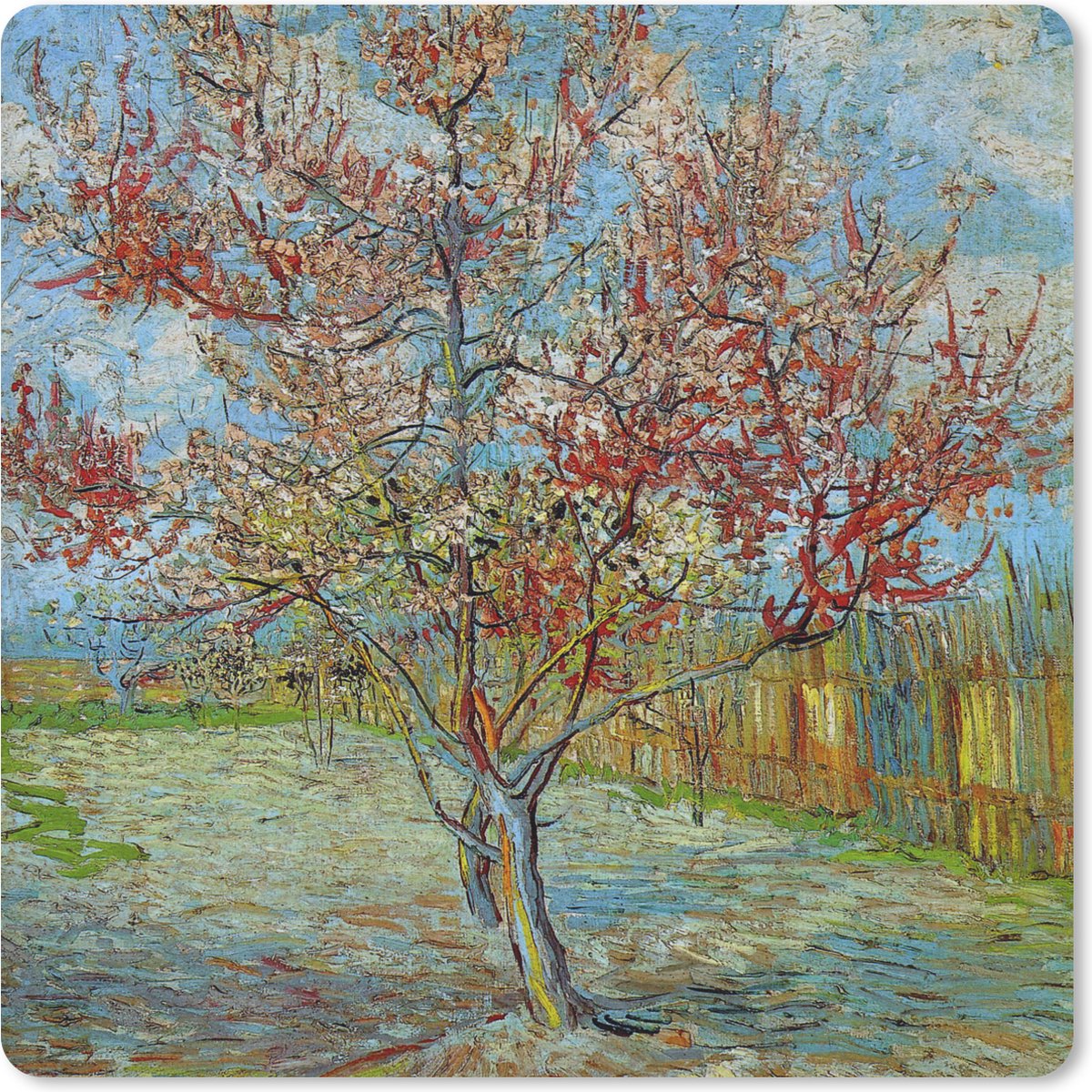 Muismat 30x30 cm - Mousepad De roze perzikboom - Vincent van Gogh - Muismatten