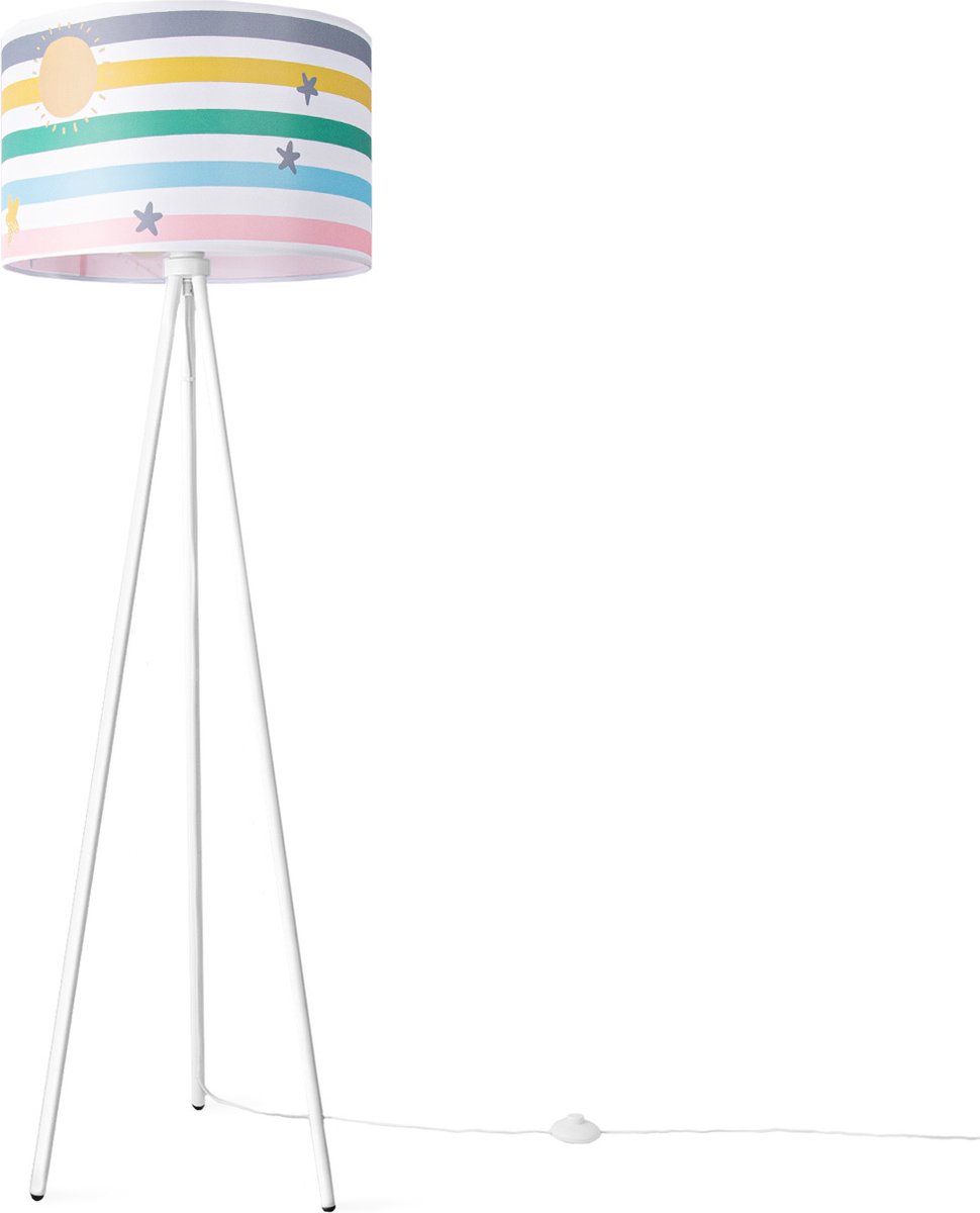 Paco HomeVloerlamp Slaapkamer Lampenkap Ronde Stoffen Lamp Vloerlamp Veelkleurig E27