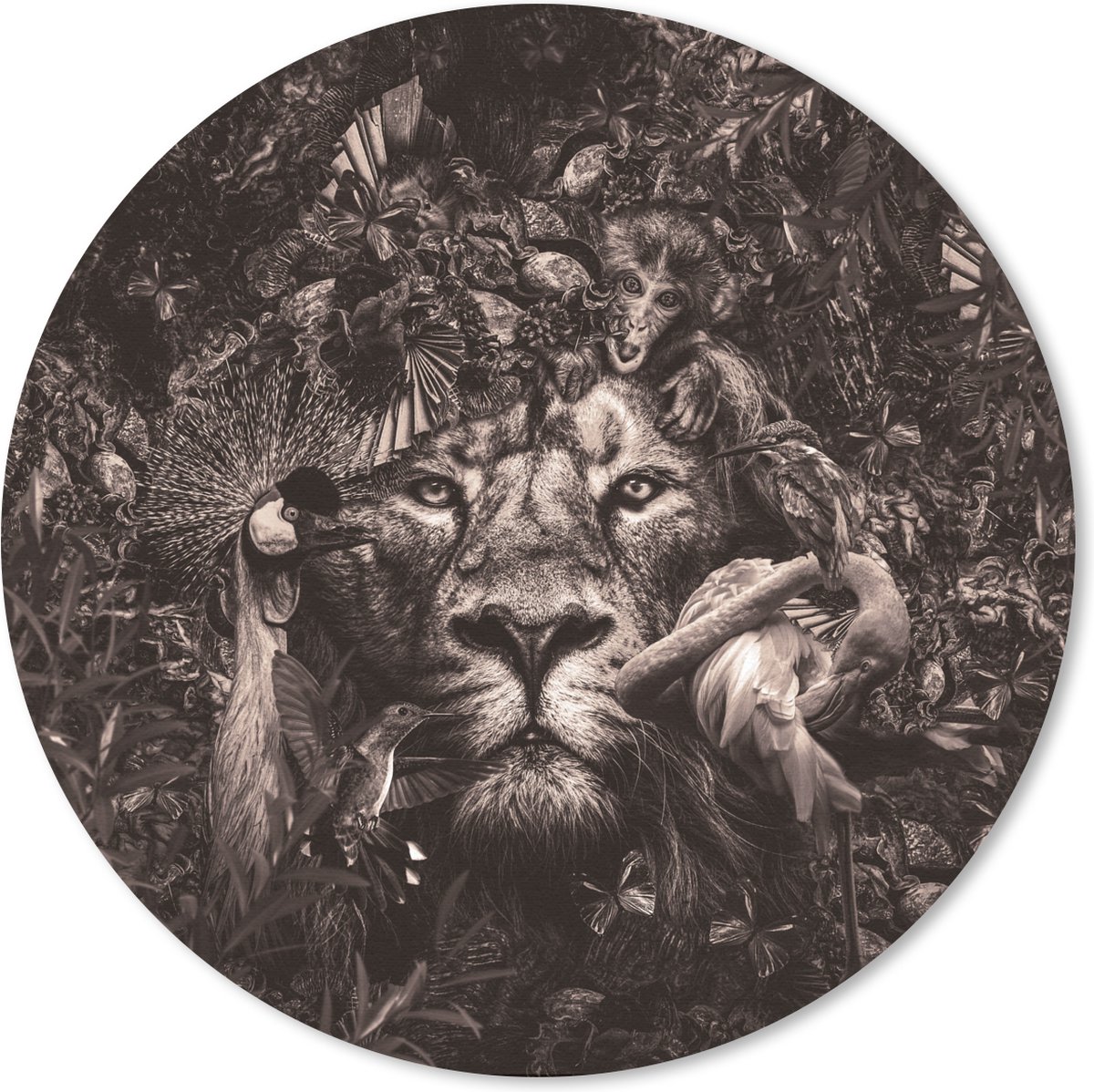 Muismat rond 50x50 cm - Mousepad Dier - Afrika - Zwart - Wit - Ronde muismatten