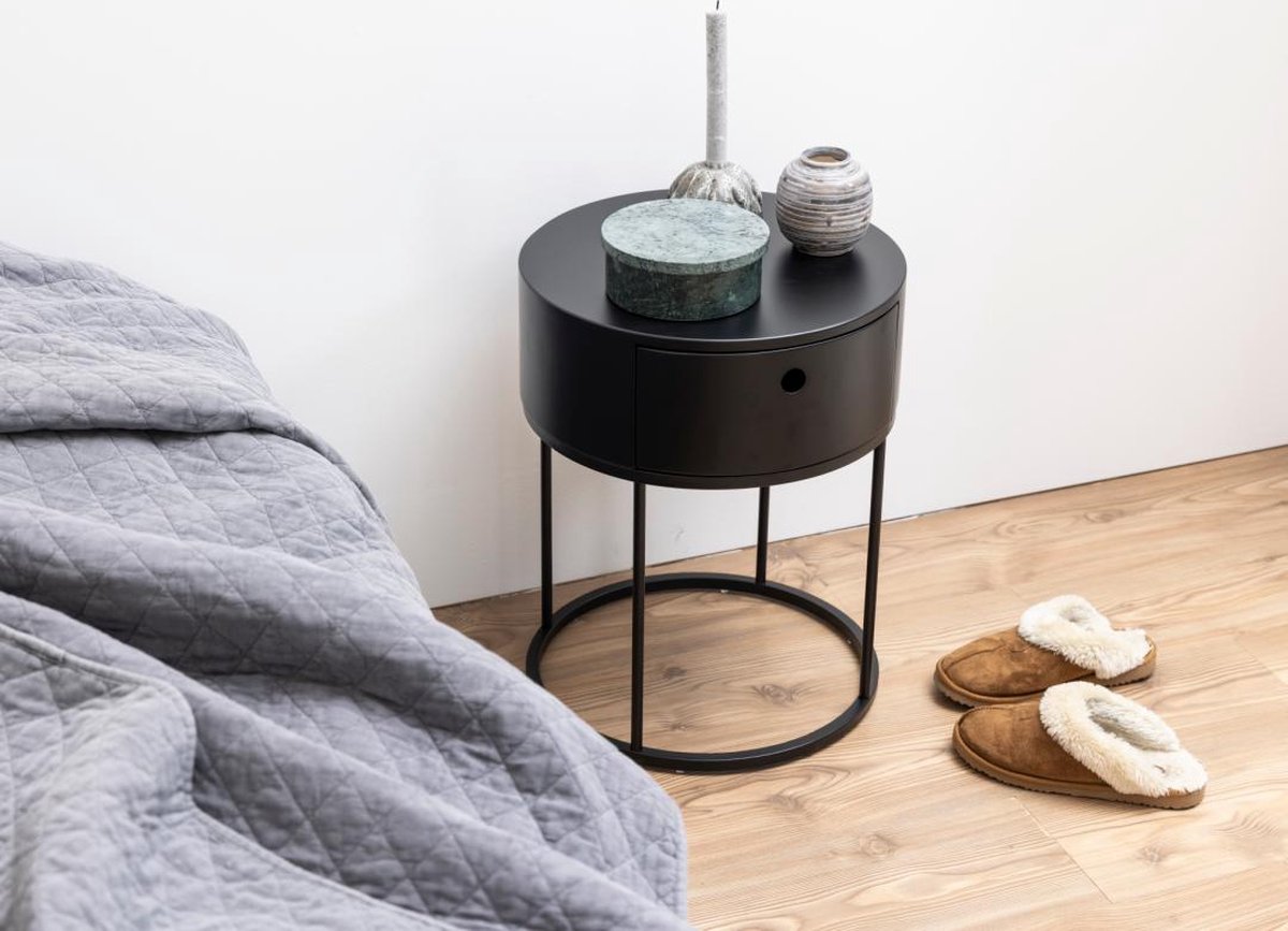 Giga Living Nachtkastje Marco - Zwart - Rond 40x40x51cm