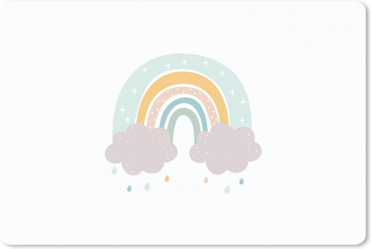 Muismat 27x18 cm - Mousepad Regenboog - Wolken - Regen - Kinderen - Pastel - Muismatten