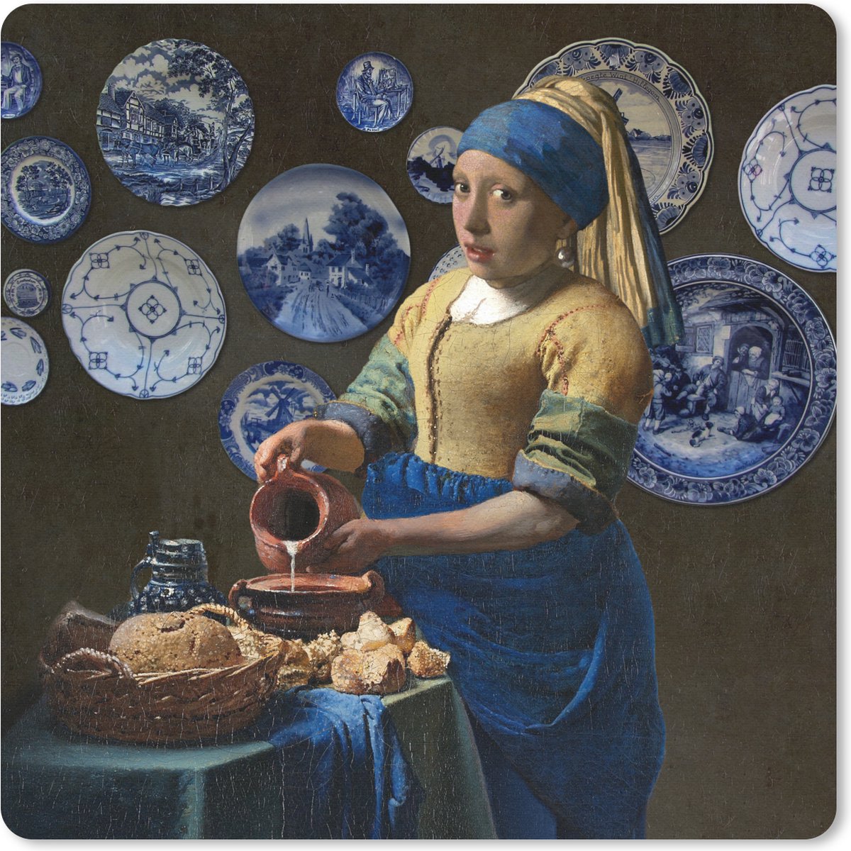 Muismat 30x30 cm - Mousepad Melkmeisje - Meisje met de parel - Vermeer - Muismatten
