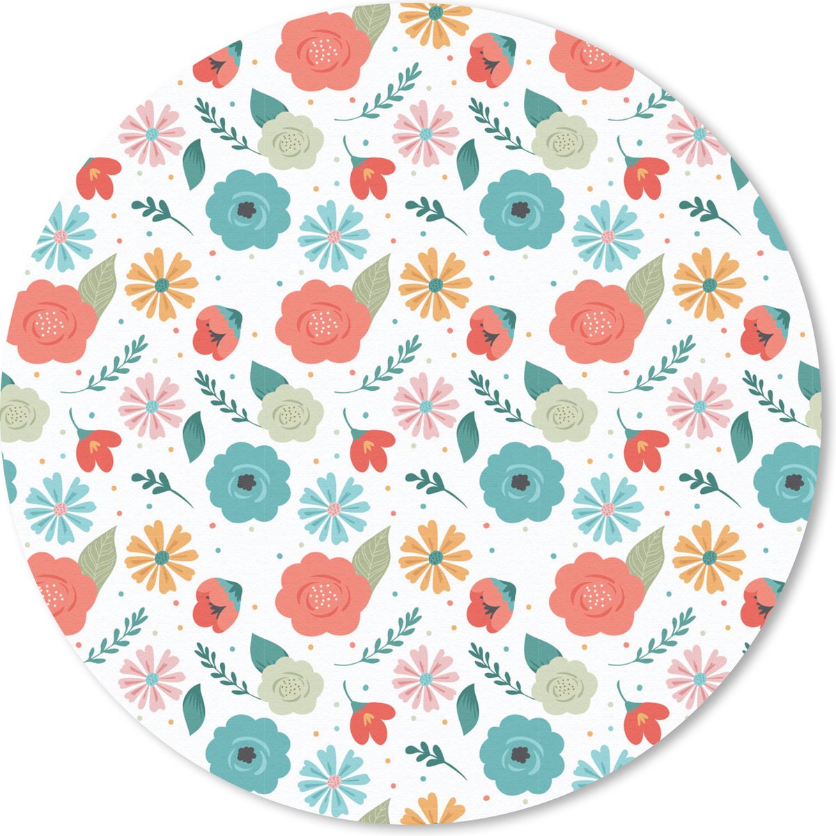 Muismat rond 40x40 cm - Mousepad Bloemen - Bladeren - Patroon - Ronde muismatten
