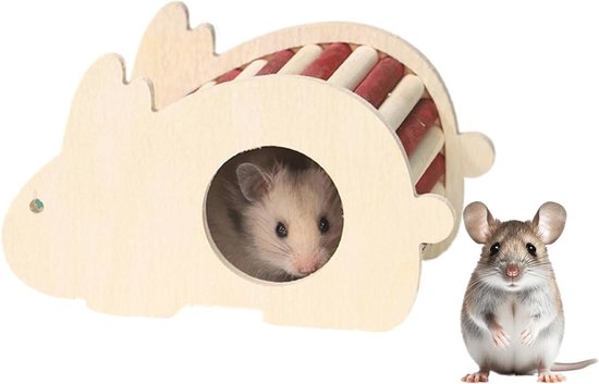 Mikikit Hamsterhuis Van Massief Hout – 3 Kamers – Afneembaar Dak – Voor Cavia, Eekhoorn & Kleine Huisdieren