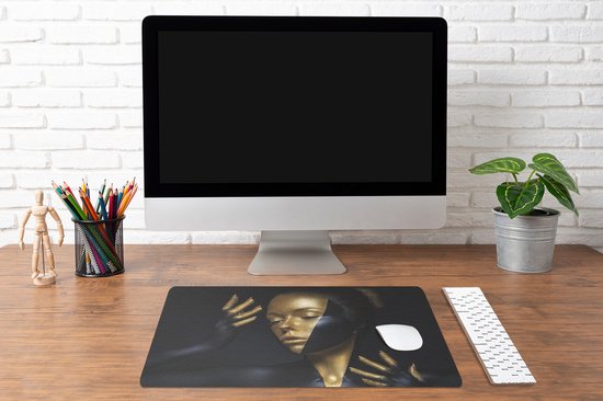 Bureau onderlegger 60x40 cm - Muismat Make up - Kunst - Vrouw - Luxe - Goud - Bureaulegger xl - Desk mat beschermer - Computer muismatten