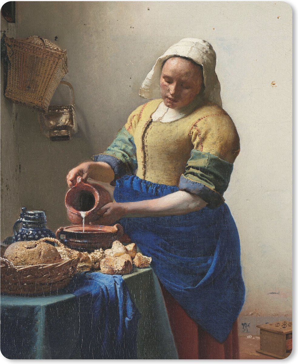 Muismat 19x23 cm - Mousepad Het melkmeisje - Schilderij van Johannes Vermeer - Muismatten