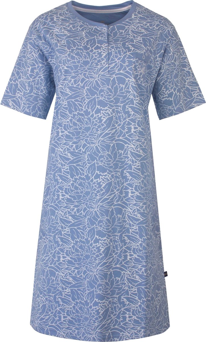 Medaillon Dames Nachthemd - Slaapkleedje - Katoen - Blauw