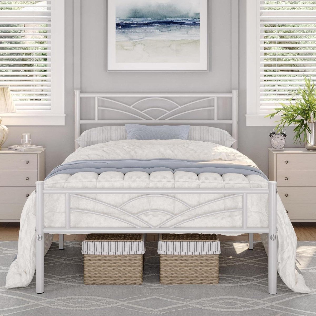 Modern metalen logeerbed met lattenbodem - 90x190 cm - wit