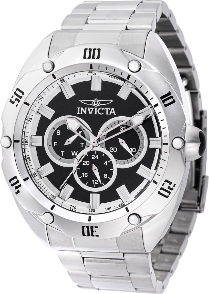 Invicta Venom 45729 Heren Horloge - Waterdicht - Analoog - Quartz Uurwerk - Roestvrij Staal met zwarte Wijzerplaat - 50mm