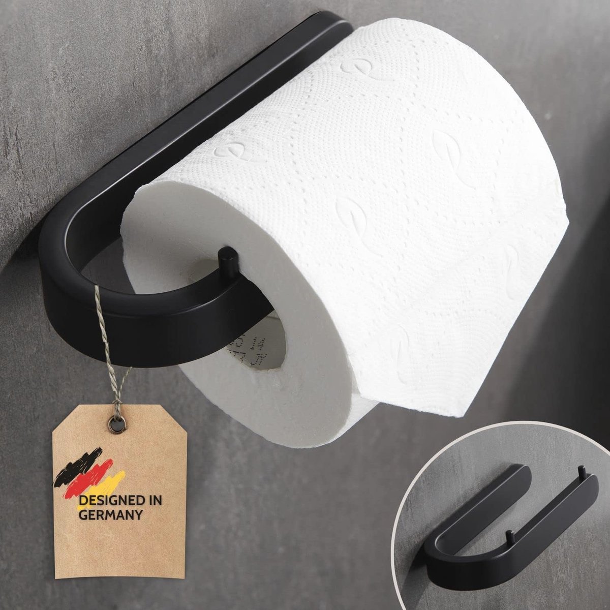 Toiletpapierhouder zonder boren - zwart - stijlvolle wc-rolhouder voor elke badkamer