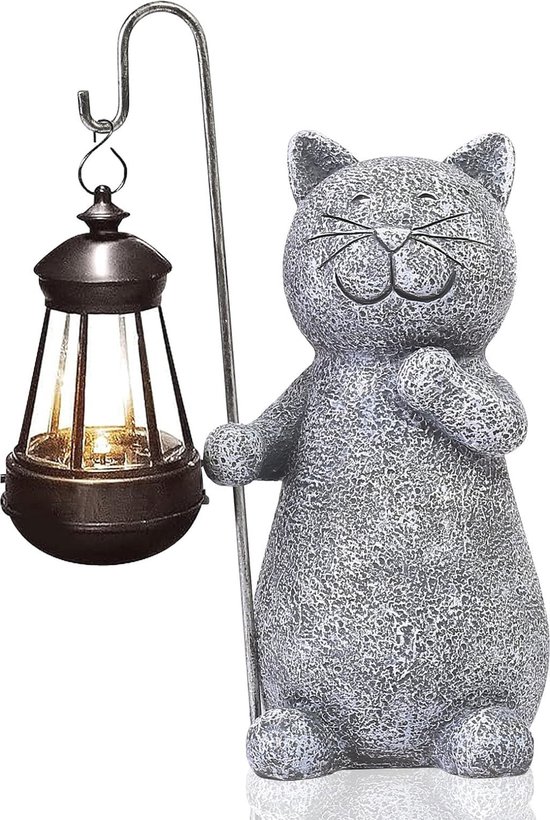 Yeomoo Kattenfiguur op zonne-energie, tuindecoratie voor buiten, met vetplanten, grappige led-zonnelamp, cadeau voor kattenliefhebbers, verjaardagscadeau voor de tuin