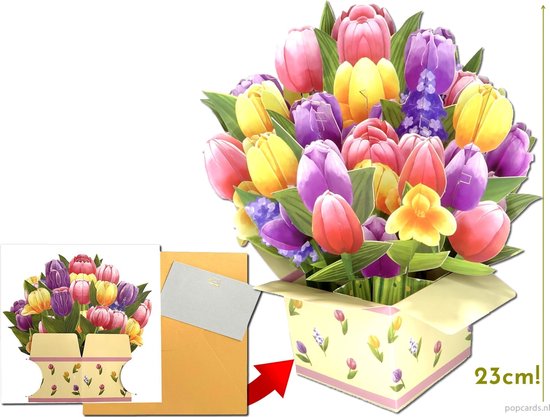 Popcards pop-up kaart – vrijstaand boeket: Tulpen in fraaie kleuren pop-up kaarten 3D wenskaart