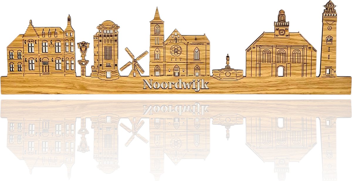 Skyline van Noordwijk - Eikenhout - 150cm - Wanddecoratie van hout