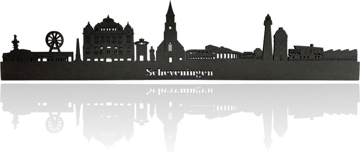 Skyline van Scheveningen - Zwart-mdf - 60cm - Wanddecoratie van hout