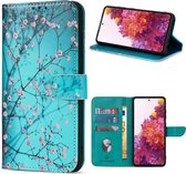 Convient pour coque Oppo Reno 12 - Solidenz Bookcase Reno12 - Étui de téléphone Plantes Reno 12 - Housse avec fleurs - Avec porte-carte - Cerise décorative