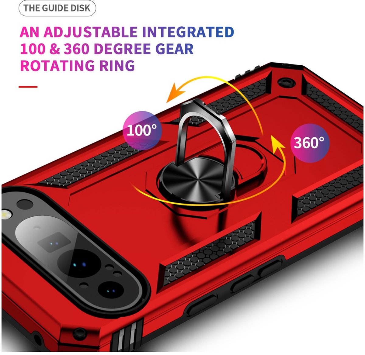 Mobigear Hoesje geschikt voor Google Pixel 9 Pro XL Telefoonhoesje Hardcase | Mobigear Armor Ring Backcover Shockproof met Ringhouder | Schokbestendig Pixel 9 Pro XL Telefoonhoesje | Anti Shock Proof - Rood