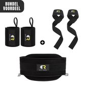ReyFit Sports PowerPack Bundel - Fitness Accessoires - Kracht Training - Cross fit - Lifting Straps - Dip Belt - Wrist Wraps - Zwart
