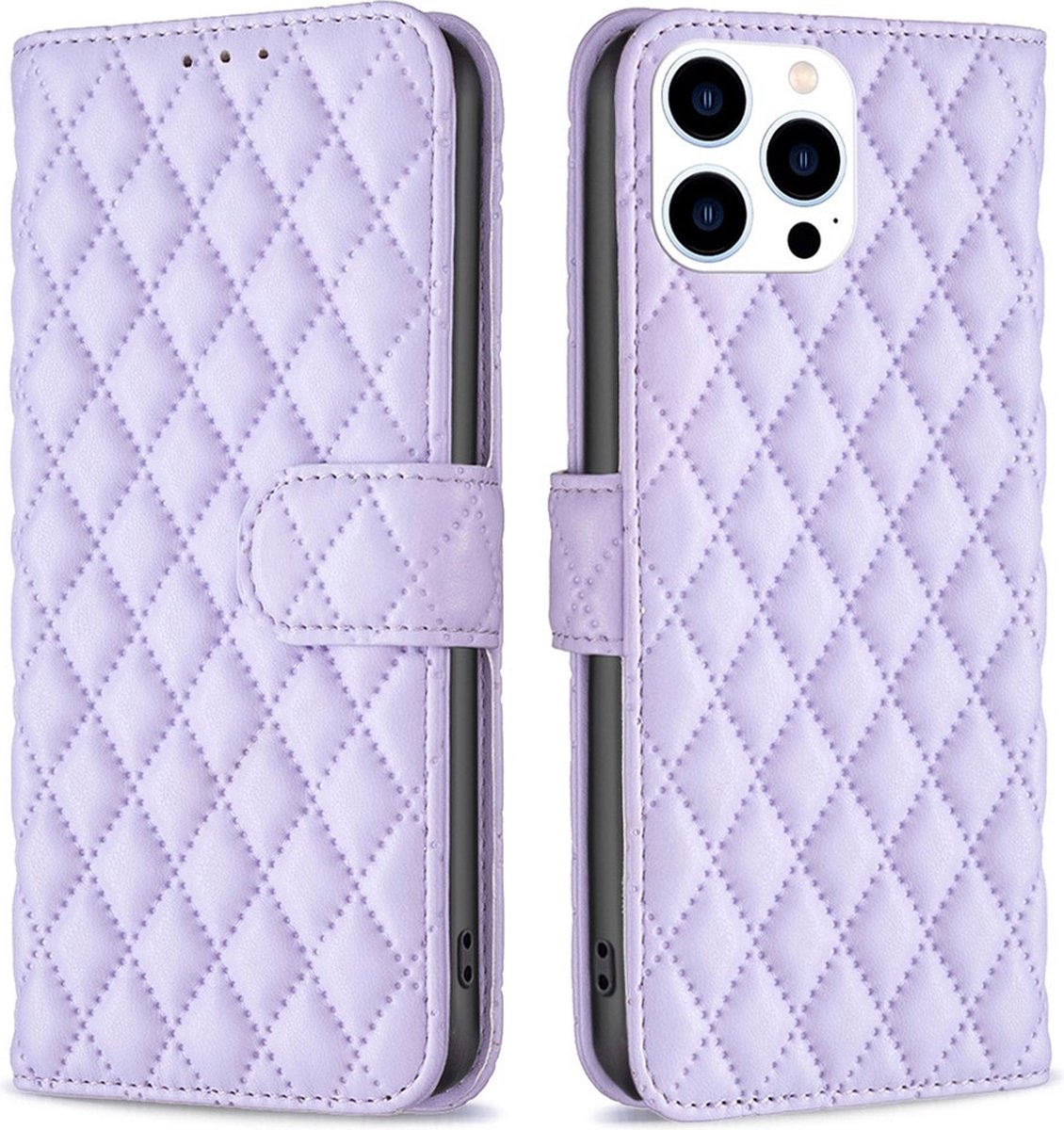 BINFEN Hoesje - Geschikt voor iPhone 16 Pro Hoesje - BINFEN Rhombus Book Case - Lavendel