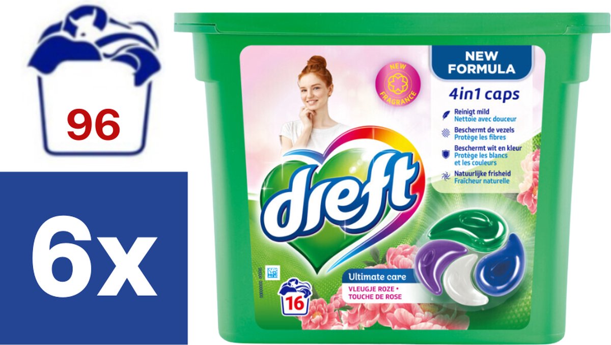Goedkoopste Dreft Ultimate Care 4in1 Caps Vleugje Rose - 6 x 16 caps