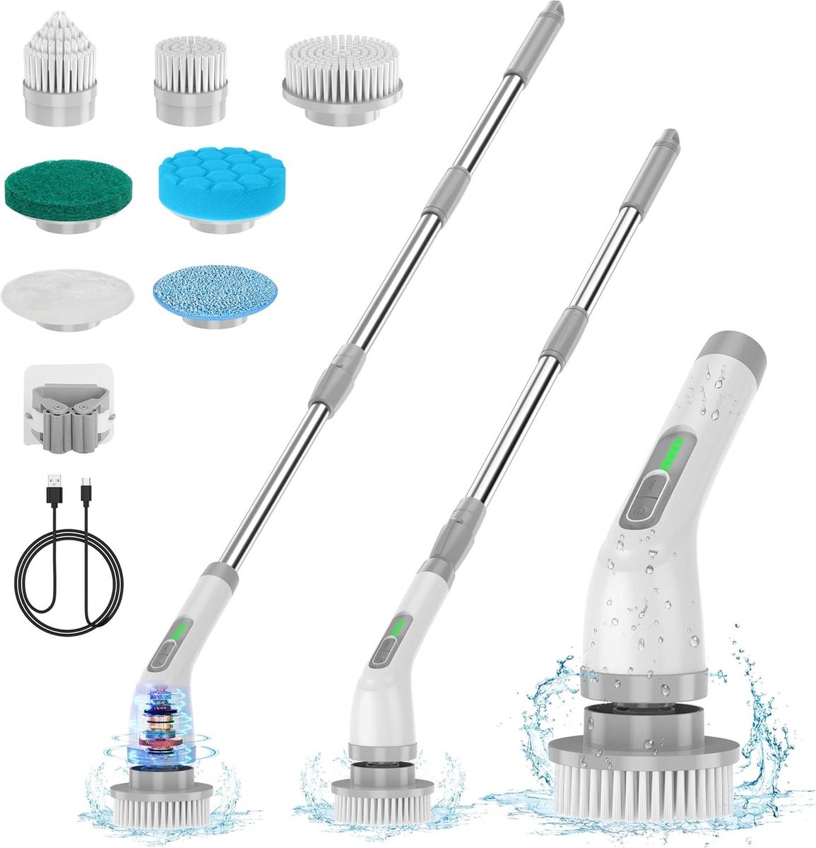 Goedkoopste Elektrische Centrifuge-schrobber 7-in-1 - Krachtige Reinigingsborstel met 420 omw/min - 15 uur Badborstel met Twee Snelheden - Verlengarm voor Keuken Auto Tegels